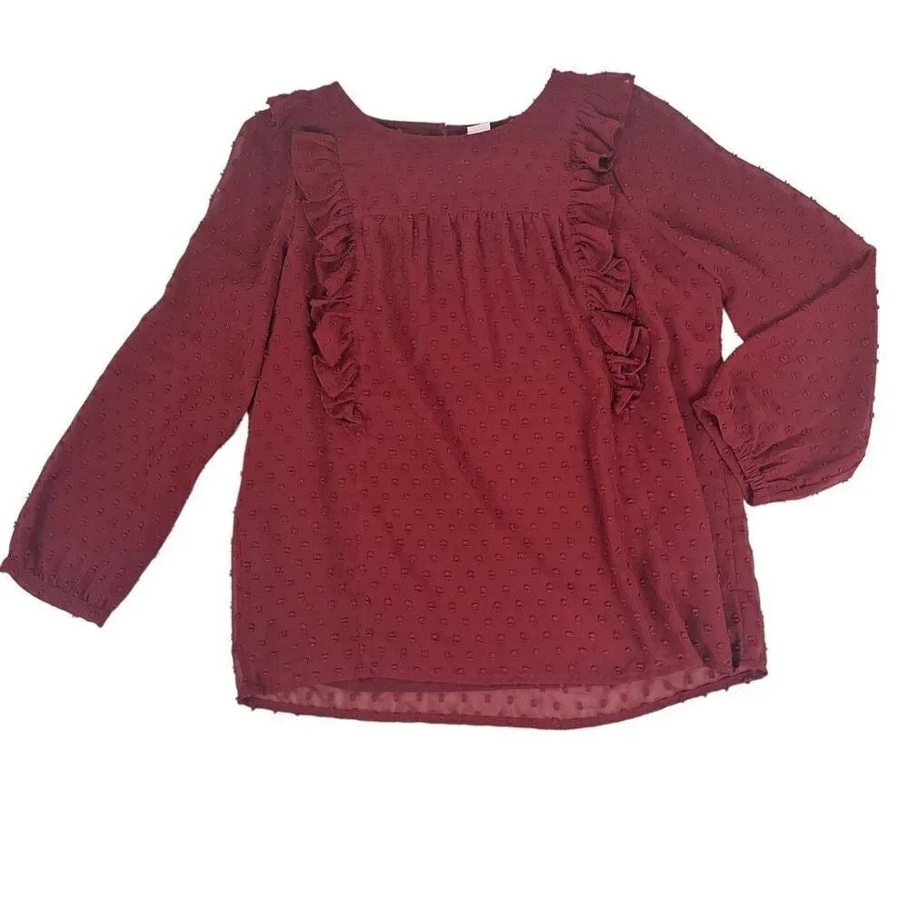 J. Crew Ruffle front top in clip dot size 0